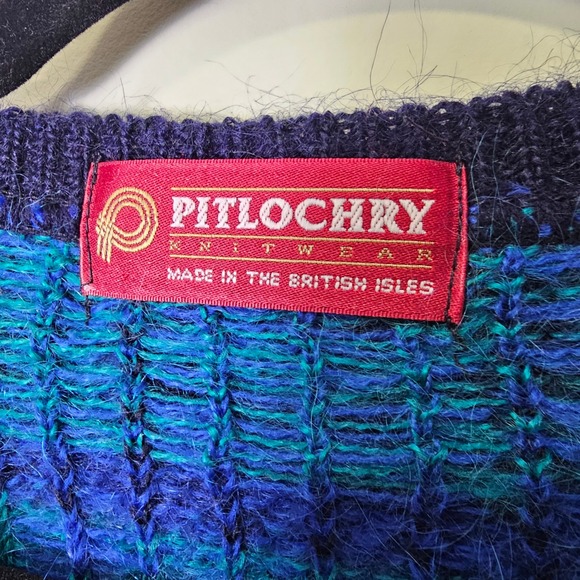 VTG Pitlochry L Mohair Blend Cardigan Blue Plaid Old Money Heritage Preppy UK - Picture 3 of 10